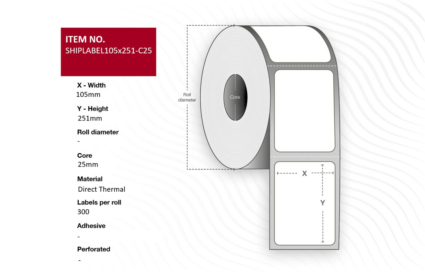 Capture - SHIPLABEL105X251-C25 - Capture Ship-étiquette 105 x 251mm, Core  25mm. Direct Thermal, 300  labels per roll, 12 rolls per box