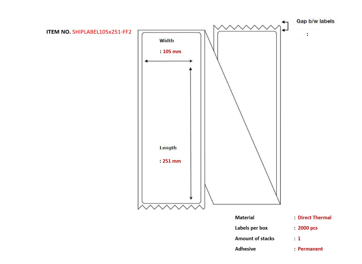 Capture - SHIPLABEL105X251-FF2 - Capture Ship-étiquette 105 x 251mm,  Fanfold. Direct Thermal, 2000  labels per box