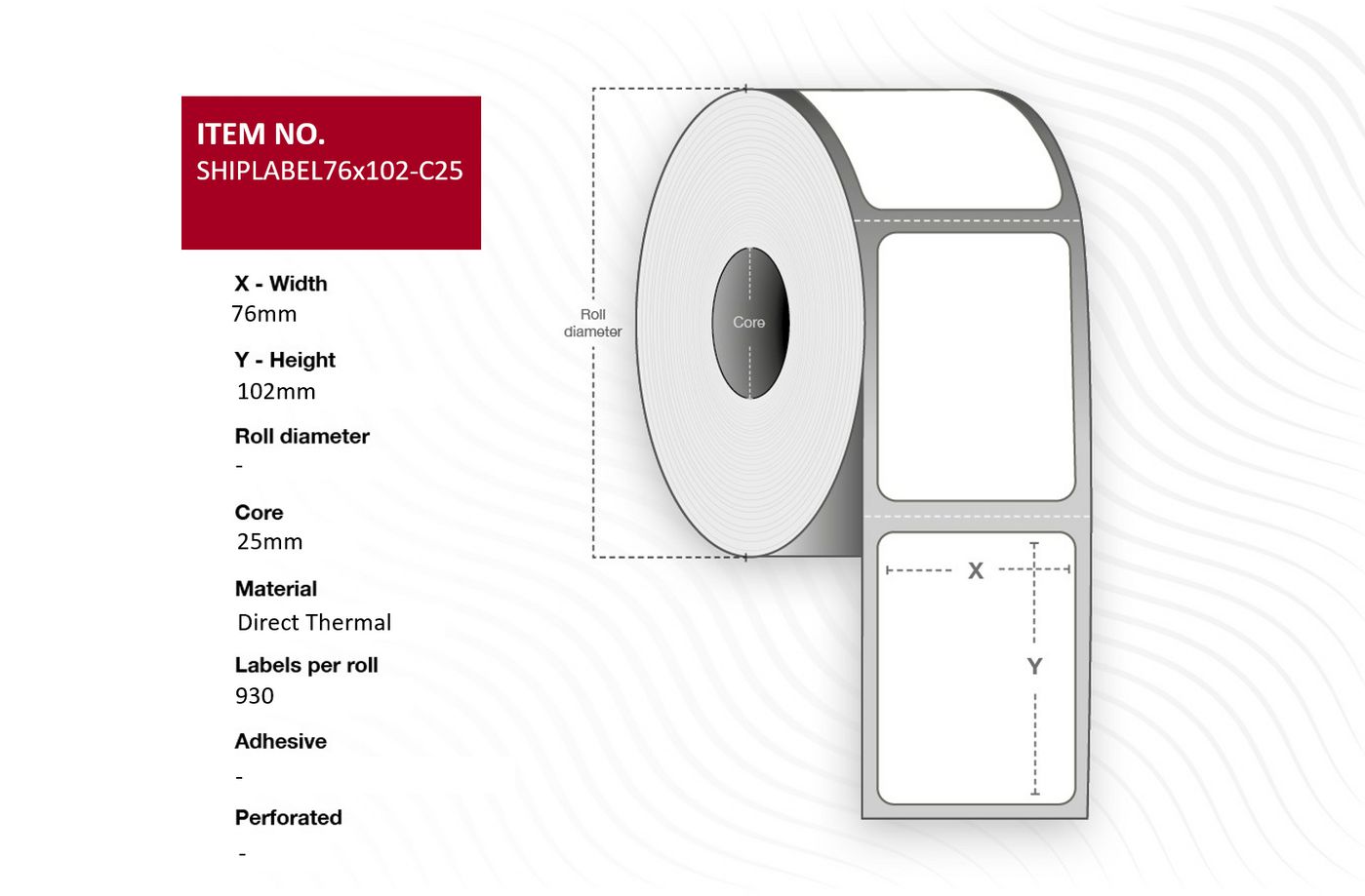 Capture - SHIPLABEL76X102-C25 - Capture Ship-étiquette 76 x 102mm, Core  25mm. Direct Thermal, 930  labels per roll, 12 rolls per box