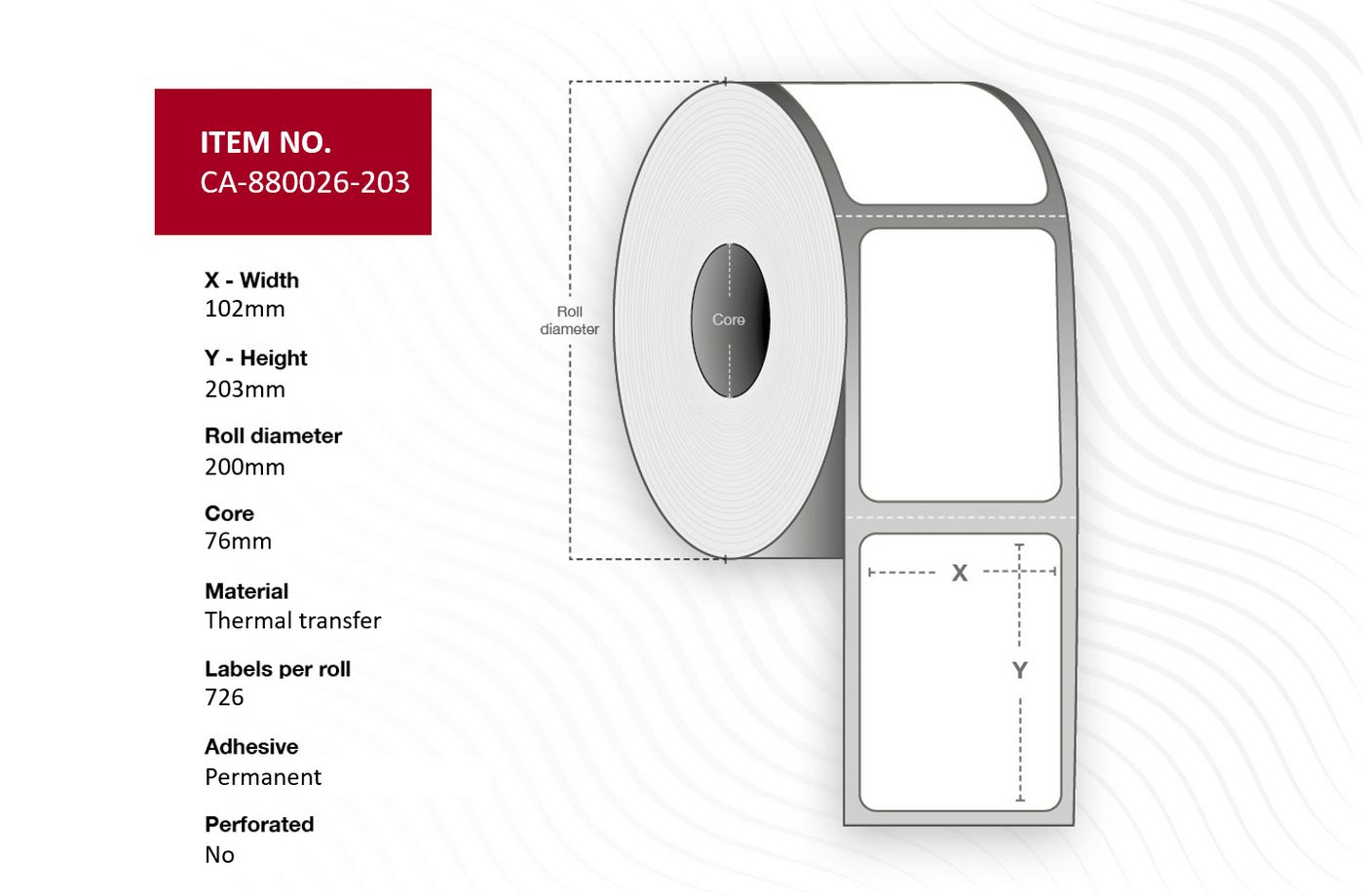 Capture - W128432962 - Capture étiquette 102 x 203mm, Core 76mm,  Thermal Transfer, Uncoated,  Permanent, No perforation, 726 labels per roll, 4 rolls per box
