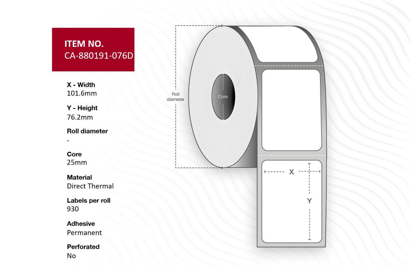 Capture - W128432967 - Capture étiquette 101.6 x 76.2mm, Core  25mm, Direct Thermal,  Uncoated, Permanent, No perforation, 930 labels per roll, 12 rolls per box