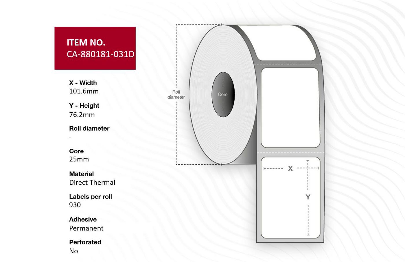 Capture - W128432969 - Capture étiquette 70 x 32mm, Core 25mm,  Direct Thermal, Uncoated,  Permanent, No perforation, 2100 labels per roll, 12 rolls per box