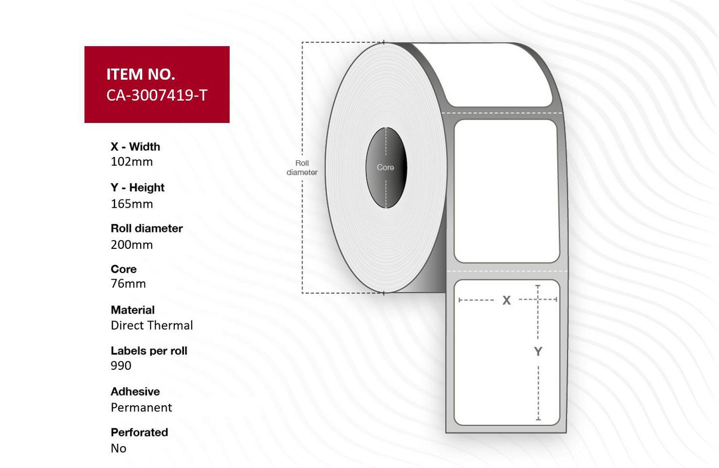 Capture - W128432973 - Capture étiquette 102 x 165mm, Core 76mm,  Outer diameter 200mm, Direct  Thermal, Uncoated, Permanent, No perforation, 990 labels per roll, 4 rolls per