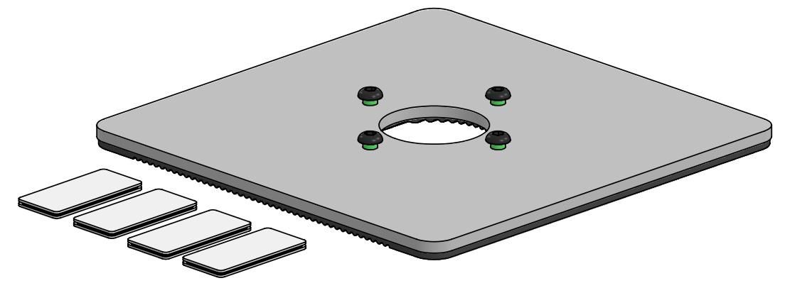 ERGONOMIC SOLUTIONS - W128830041 - 200x200mm Baseplate with Rubber Mat , Velcro Strips -BLACK- (plaque de base de 200x200mm avec tapis en caoutchouc et bandes velcro)