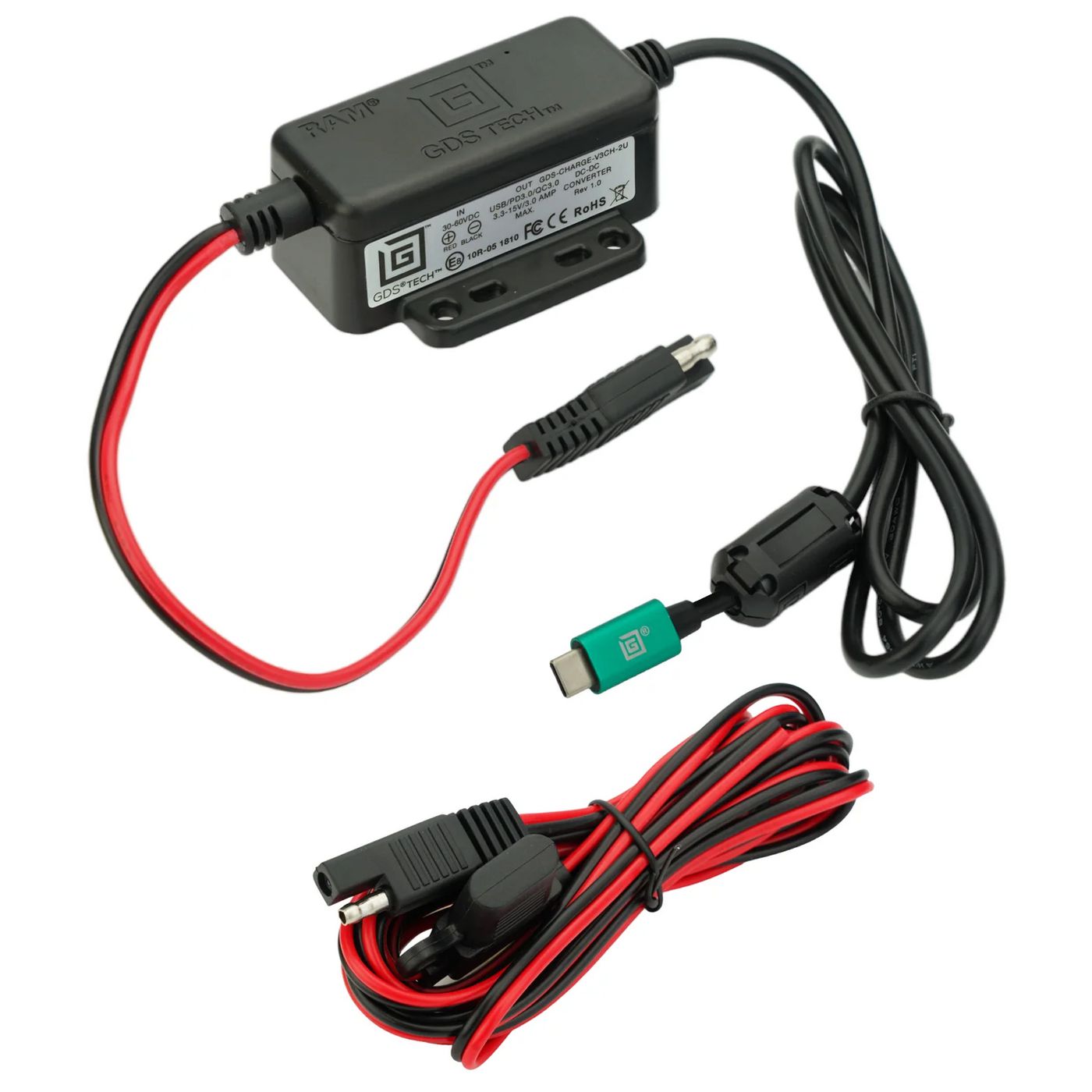 RAM Mounts - W128891061 - 30-60VDC IN 5-15VDC OUT TYPE C MALE PD HARDWIRE CHARGER