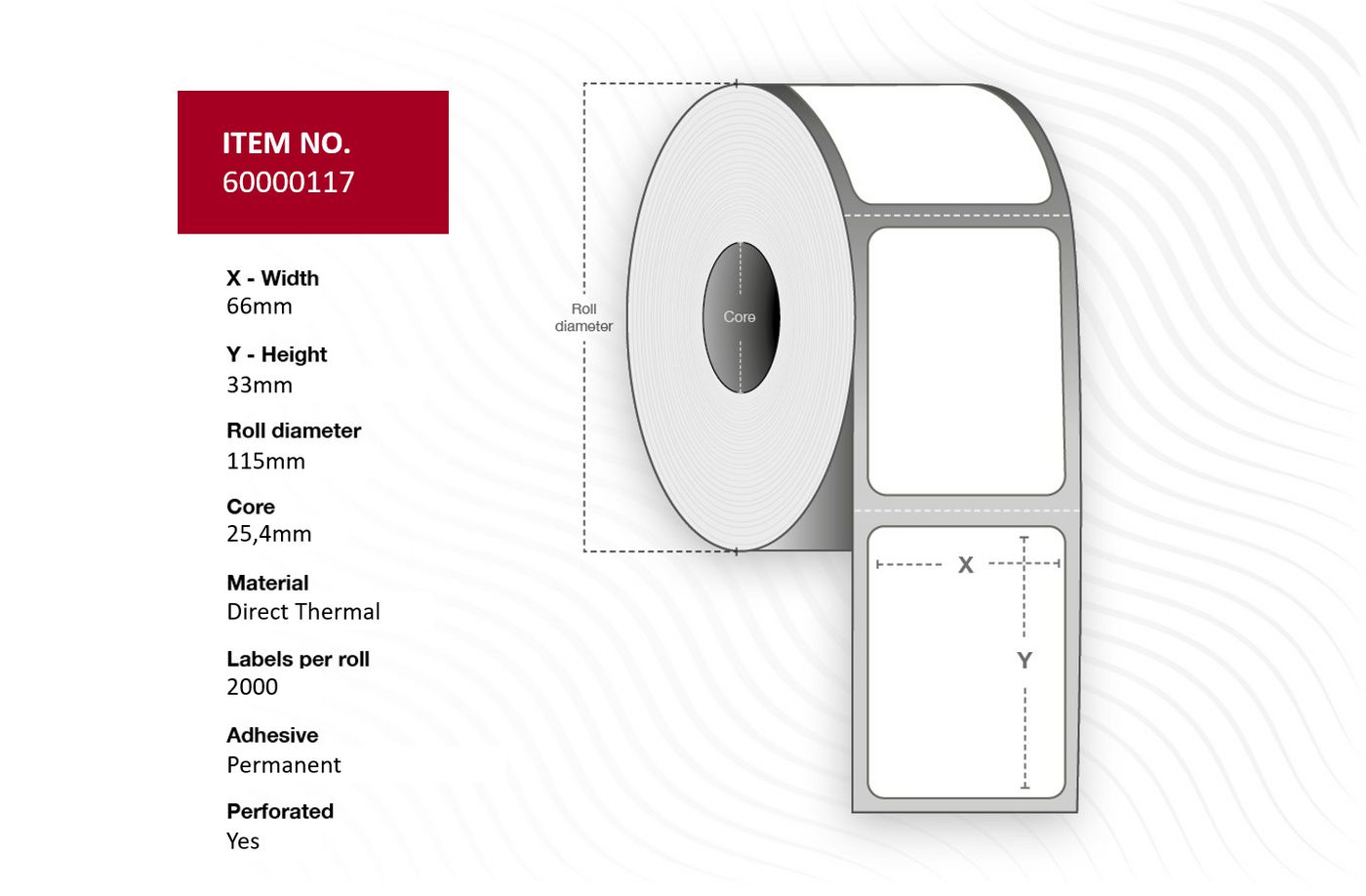 Capture - W128902535 - Capture étiquette 66x33 - Core 25,4.  White. Deep freeze. thermique direct. 2000  labels per roll. 6 rolls per box.