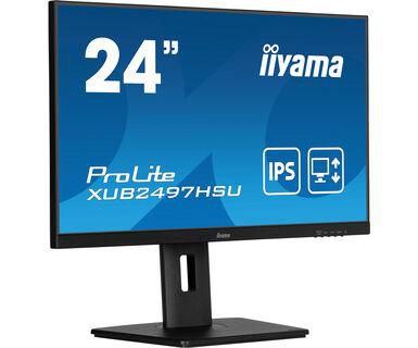 IIYAMA - W128948230 - Panneau IPS 24", 1920x1080, support ajustable 15cm, 1ms, 300nits, haut-parleurs, HDMI, DP, USB 2x 2.0 - configuration double moniteur