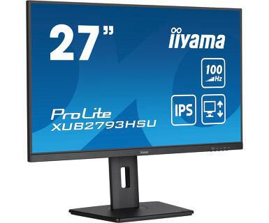 IIYAMA - W128998302 - 27" écran IPS, 1920x1080@100Hz, 300cd/m², pied réglable en hauteur 15cm, haut-parleurs, HDMI, DP, 1ms,USB 2x2.0