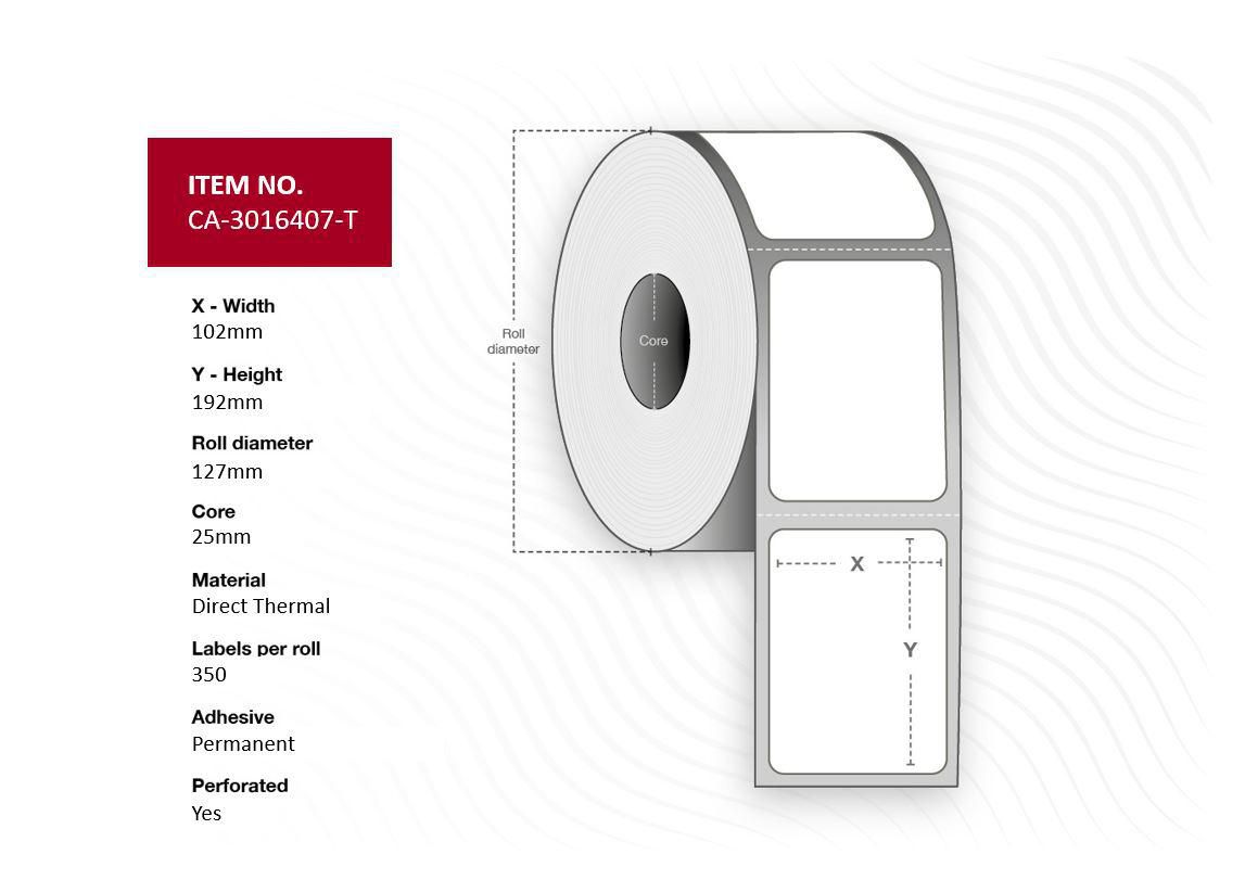 Capture - W129012150 - Etiquette 100x84mm, Mandrin 76mm, Thermique directe, Diamètre extérieur 170mm, 1500 étiquettes par rouleau, 9 rouleaux par carton