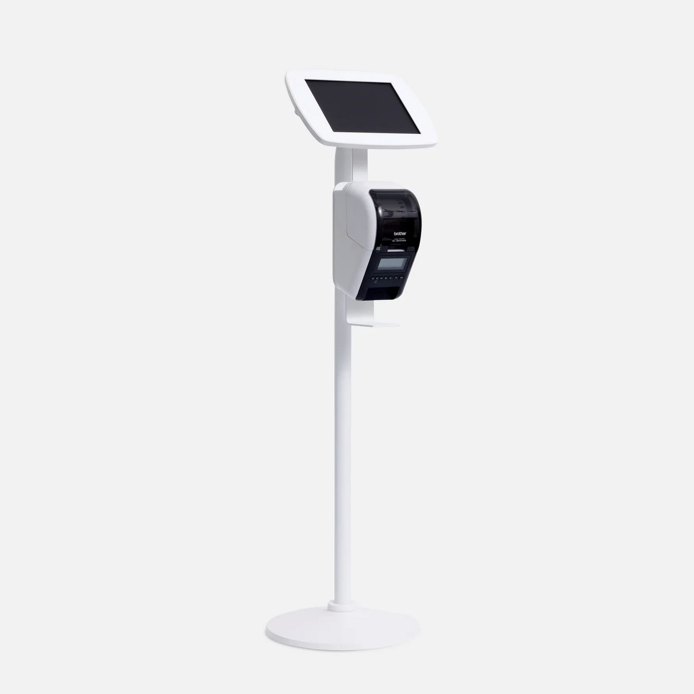 Capture - W129050563 - Support de sol sécurisé pour tablettes et iPad avec support pour imprimante (blanc)