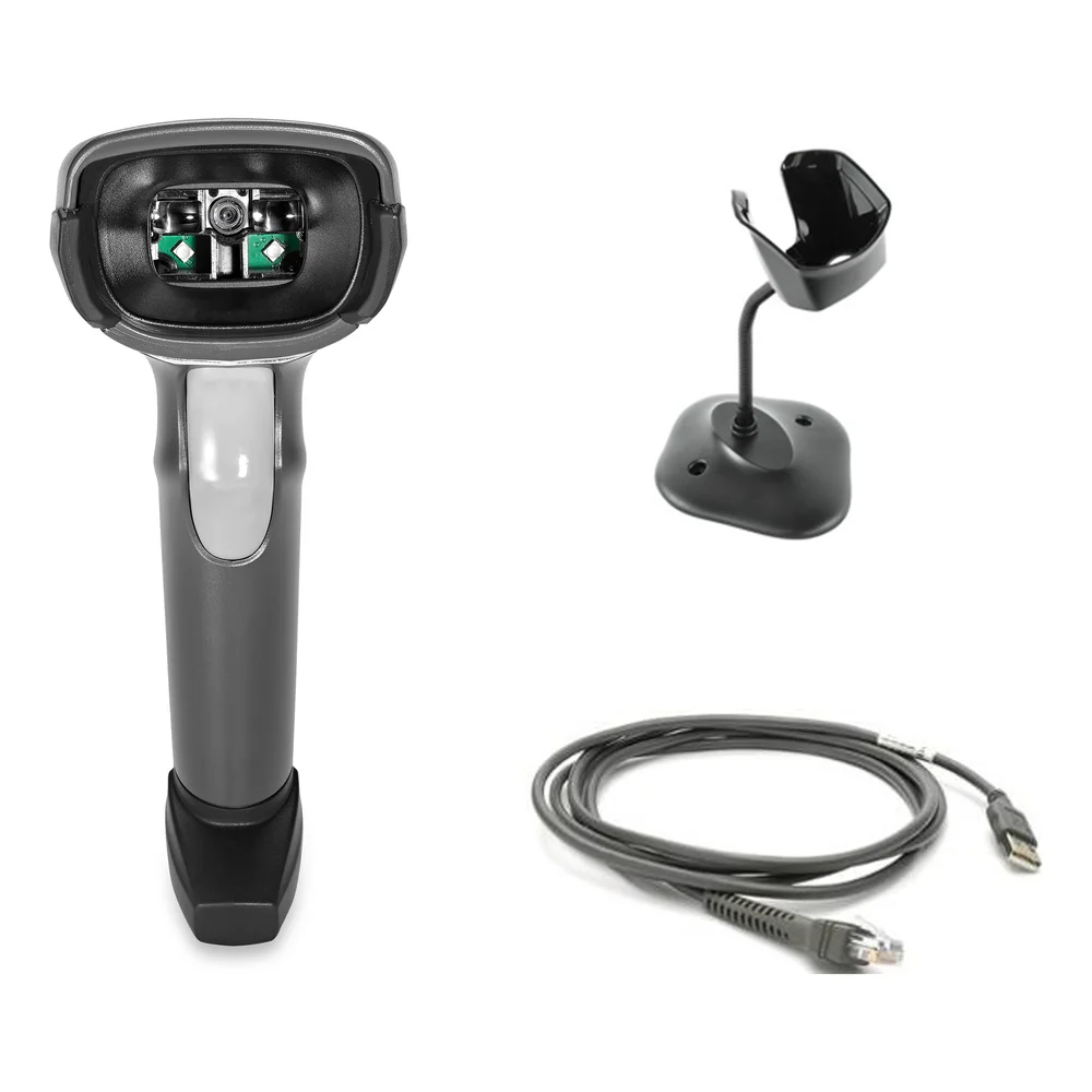 ZEBRA - DS2208-7U21SG-14 - Scanner codes-barres Zebra DS2208, imageur 2D, interface USB, support inclus, kit câble blindé, noir, toutes zones, config 14