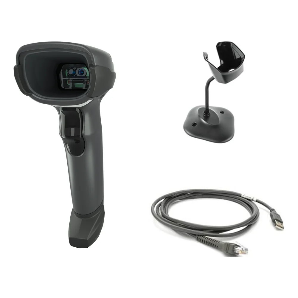 ZEBRA - DS4608-HD7U2100SGW - Scanner codes-barres Zebra DS4608, 2D haute densité, interface USB, support inclus, kit câble blindé, noir, toutes zones, config standard
