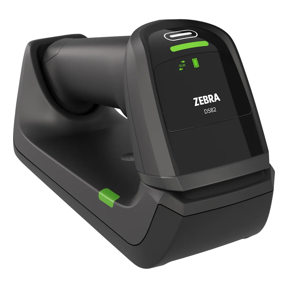 ZEBRA - DS8288-SR4U210RSVM - Scanner codes-barres Zebra DS8288-R, 2D portée standard et RFID UHF, Bluetooth, FIPS, kit socle de standard et câble USB blindé, noir, version Europe, vibreur